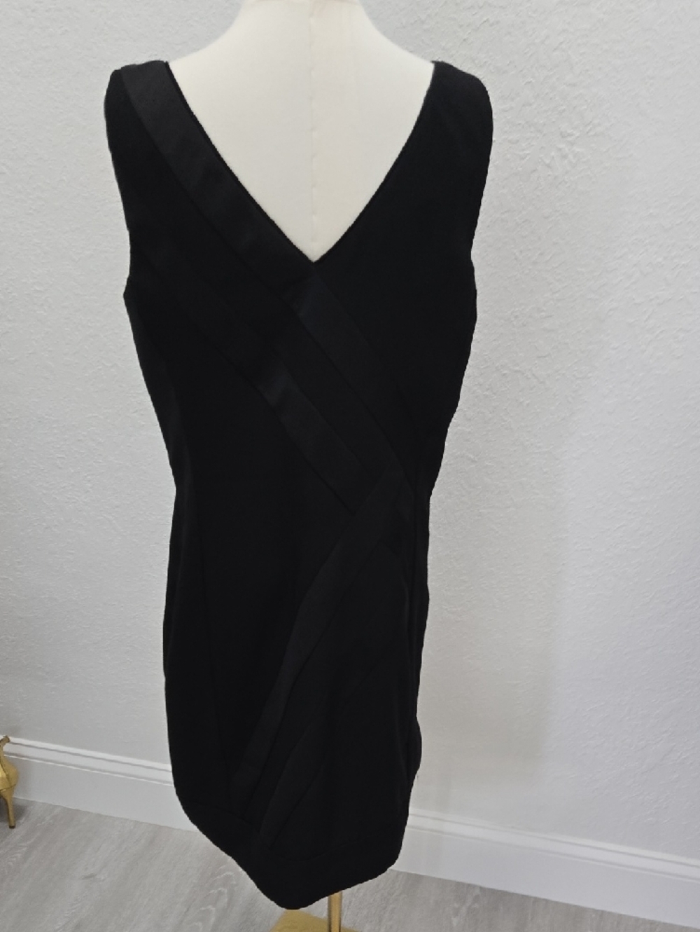 White House Black Market Black Sleeveless Mini Dress with Satin Diagonal Straps - Picture 5 of 6